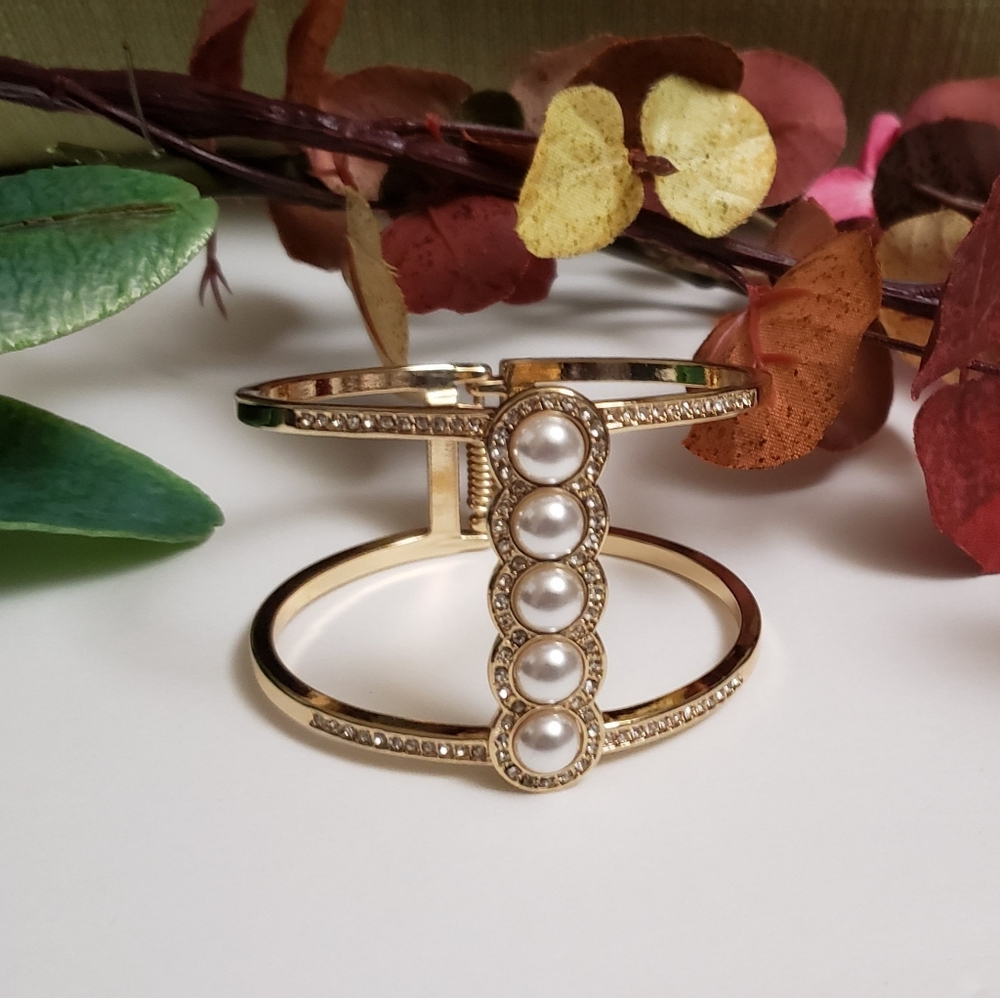 INC Gold Plated Pearl Cuff Bangle